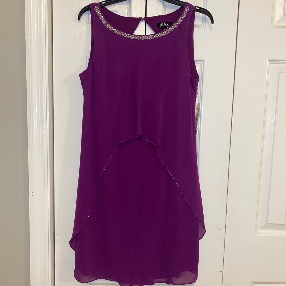 SLNY size 10 Mother of the Bride embellished dress NEW pinkish purple